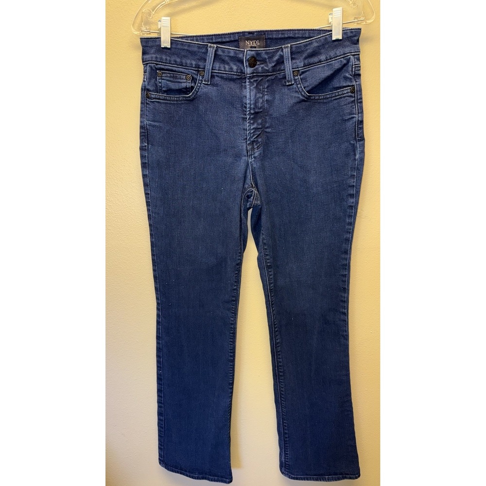 NYDJ Jeans Barbara Bootcut Lift Tuck Technology Mid Rise Dark Blue Size 8 Short